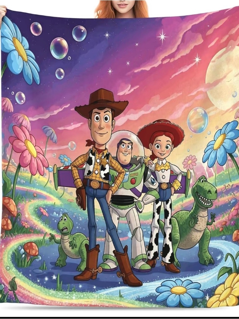 60”x80” Toy Story Characters Graphic Throw with Bright Pastel Colors